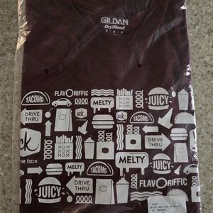 Burgundy Late Night 24 Hr Jack In The Box Employee Gildan Brand T-Shirt   Size M
